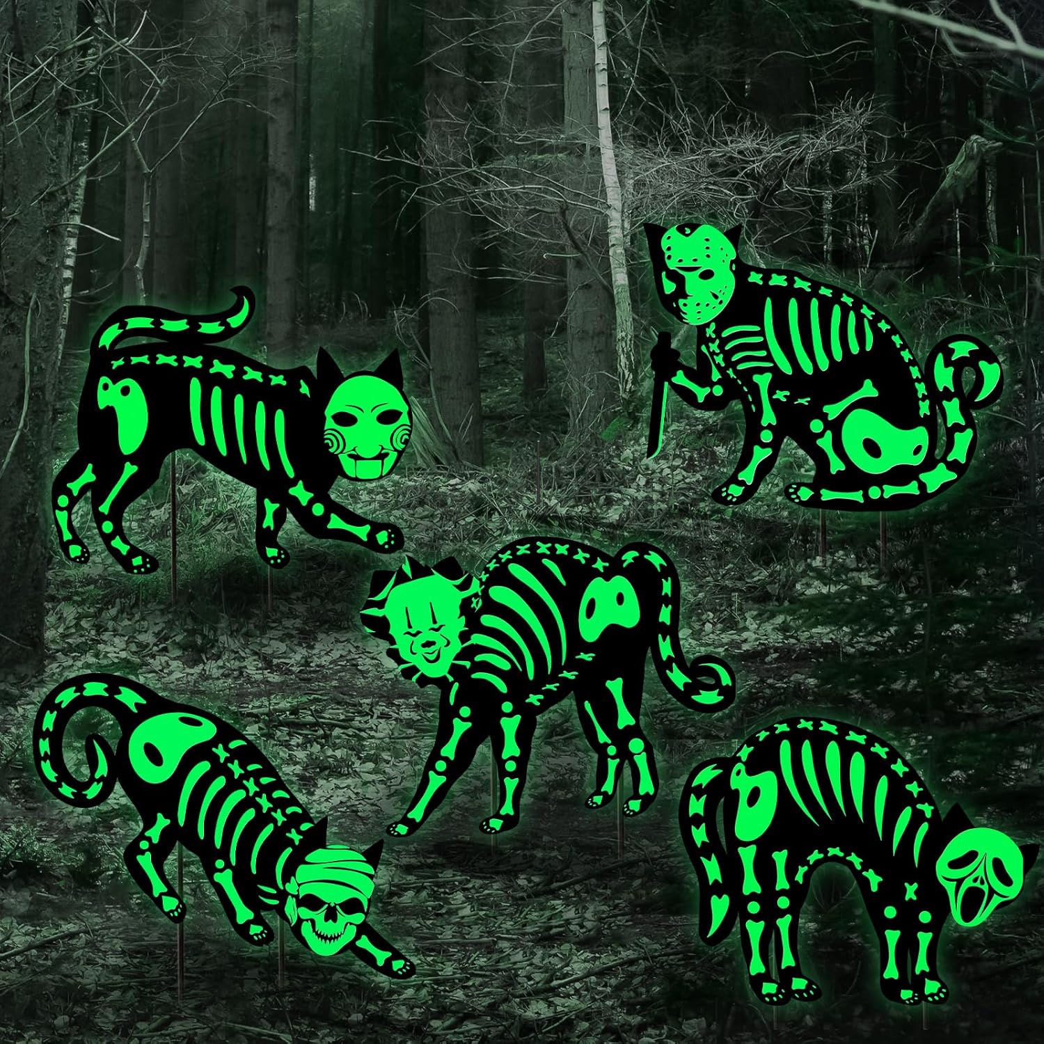 Yard Signs - Halloween Decorations Outside Yard Signs - Black Cat Yard Stakes Glow in the Dark for Scary Halloween Front Yard Gravestone Cemetary Decorations Outdoor, 5 Pack