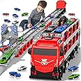 MSKOLER Racing Car Railway Truck Toy for Boys 2 3 4 5 6 7 Years Old - 78.7-inch Transport Carrier Trucks, Foldable Tracks Storage, die-cast Car, for Toddlers and Kids Aged 3-5