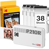 KODAK Mini 2 Retro 2x3 Portable Photo Printer, 4PASS, 38 Sheets, White | Bluetooth, iPhone &amp; Android Smartphone Compatible, Smudge-Proof, Water-Resistant, Fade-Resistant