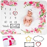 ODOXIA Baby Milestone Blanket Moon Size 130x100 cm Flowers Leaves Frames view 1