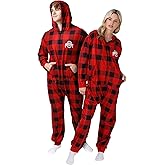 FOCO NCAA unisex-adult Ncaa College Team Logo Plaid Pajamas One Piece Onesie