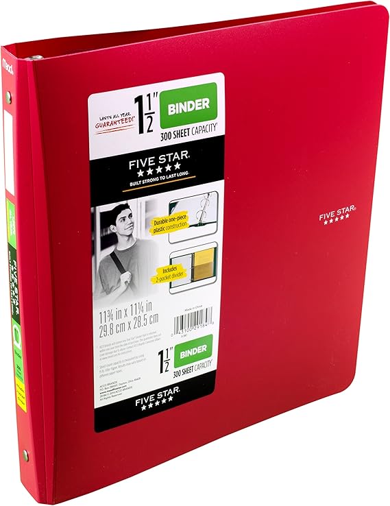 Five Star 11/2 Inch 3 Ring Binder, Red (72133) Round Ring Binders Office Products