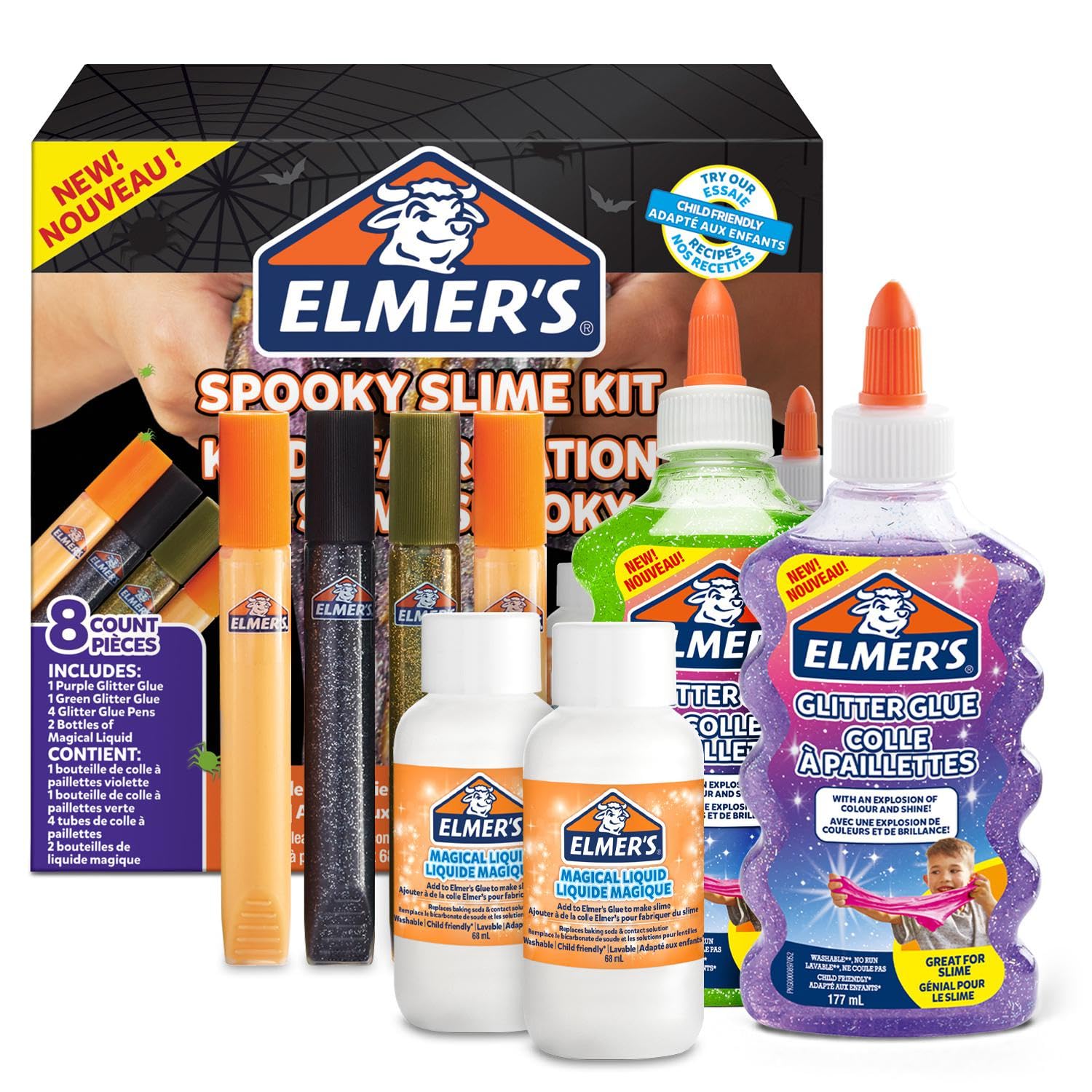 Elmer's Spooky Slime Kit | Clear PVA Glue, Glitter Glue Pens & Slime Activator Solution | 8-Piece Set