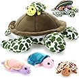 Aoriher 5 Pieces Plush Turtle Set Stuffed Turtle 12 Inch Stuffed Sea Turtle Mom with 4 Little Turtles Soft Plush Stuffed Animal Toys Tortoise Hugging for Birthday Easter, Christmas(Vivid Style)