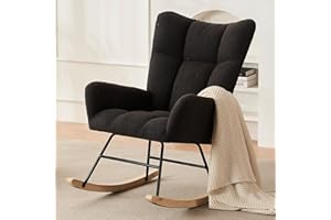 Sudwesto Modern Nursery Rocking Chair, Upholstered Glider Chair with High Backrest, Rocker Accent Armchair with Solid Wood Legs for Nursery Bedroom Living Room (Grey Teddy)