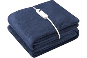 Wapaneus Foot Pocket Heated Blanket Electric Throw with 10 Heating Levels and 4 Timer Settings 4 Hours Auto Shut Off, Flannel Fast-Heating Heated Throw 50" x 60", Machine Washable, Blue