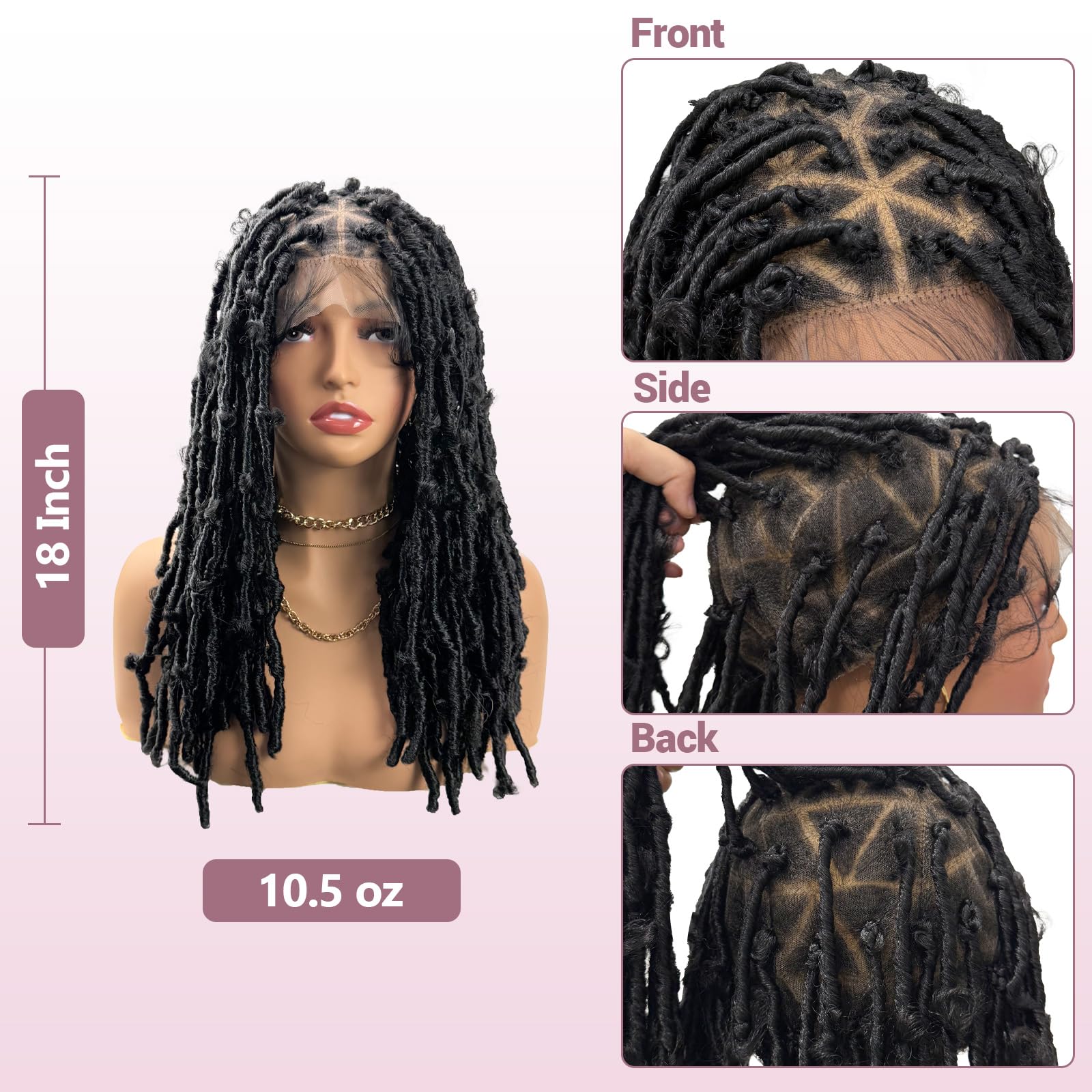Condition photo showing New/Like New for janyuwool 18" triangle knotless butterfly locs braided wigs full double lace short braid wig for bla