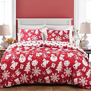 NEWLAKE Christmas Style Duvet Cover Set King Size, Snowflakes Snowman Gifts for New Year Holidays