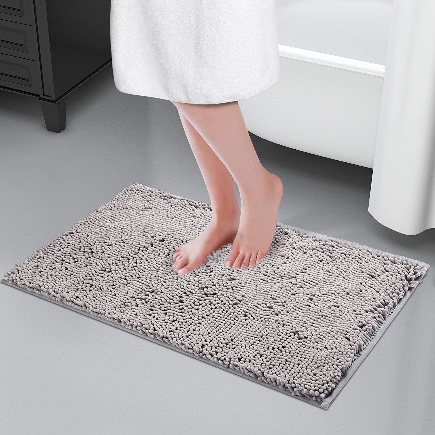 Pourmaison Bath Mat Bathroom Rugs Chenille Bath Mats for Bathroom 20\'\' x 32 \'\' Machine Washable No Slip Bath mats Area Rug Kitchen Bedroom Entry Kid’s Bath Rugs - Gray