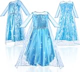 URAQT Princess Dress for Girls Snow Queen Costume with Crown Wand Gloves Wig view 2