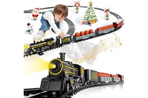 Lucky Doug Train Set Toys for Kids, Christmas Toys Train Sets for Kids W/Smokes, Light & Sound Include 5 Car and 22 Tracks, Christmas Train Set Toys Birthday Gifts for 3 4 5 6 Year Old Boys Girls