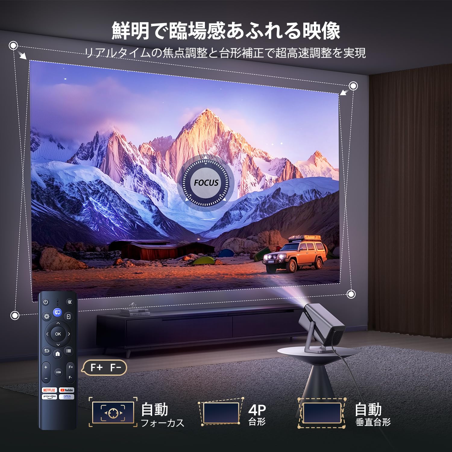 S29 Projector, 4k (Netflix License & DoIby Compatible) 750ASNI, High Brightness [Electric Focus & Auto Keystone Correction] Portable Projector Built-In Netflix, YouTube, PrimeVideo WiFi6