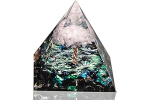 Yogmudra Tree of Life Orgonite Rose Quartz&Obsidian Healing Crystal Pyramid Chakra Reiki Positive Energy Generator for Reduce Stress Promote Relationships Spiritual Gift (Obsidian Tree of Life)