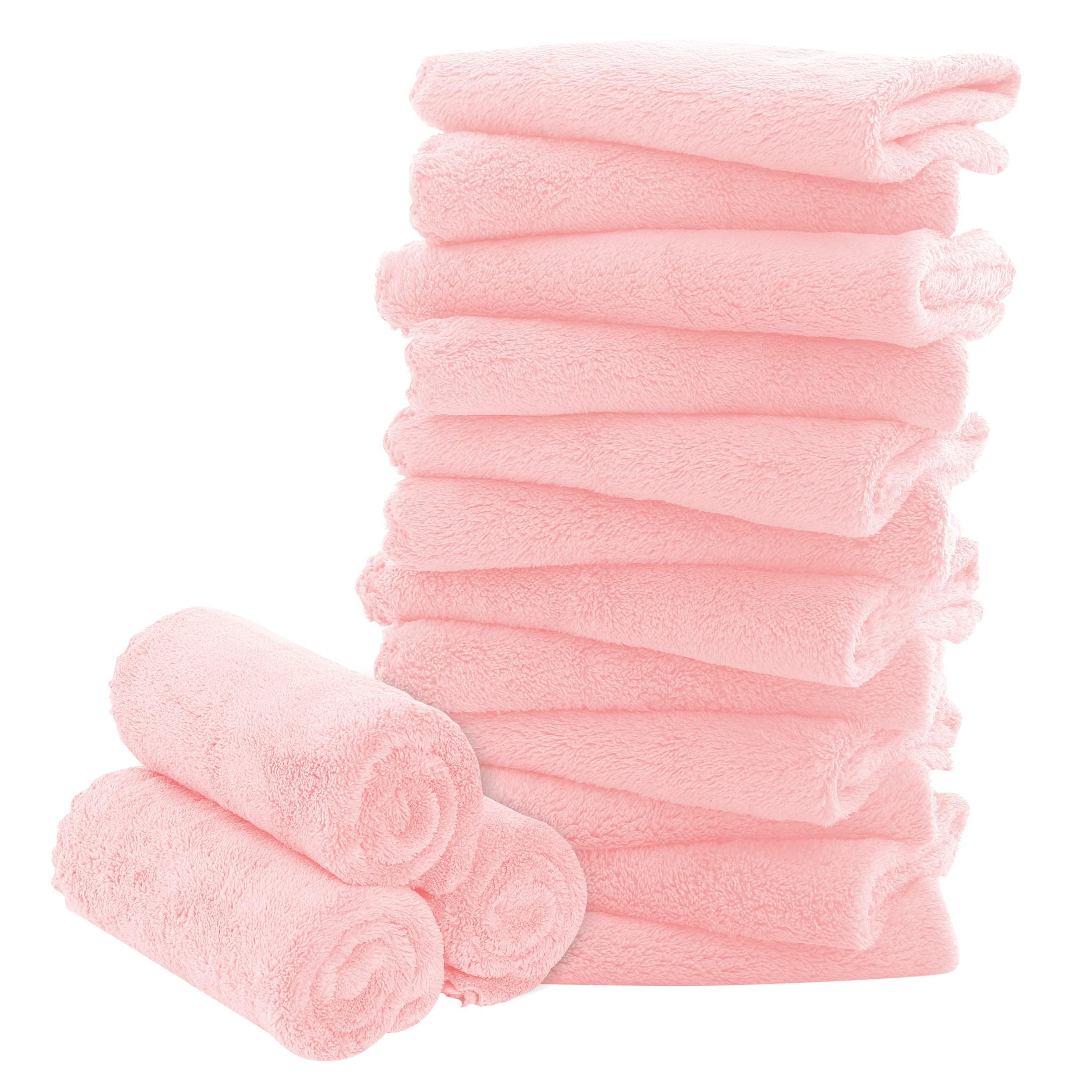Photo 1 of 16 Pack Baby Washcloths - Luxury Coral Fleece - Extra Absorbent and Soft Wash Clothes for Newborns, Infants and Toddlers - Suitable for Sensitive Skin and New Born - Baby Shower - Pink,10x10 Inch