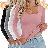 Huukeay 4 Pack Women's Thermal Long Sleeve Shirt Square Neck Fleece Slim Warm Winter Tops Casual Fashion Base Layer