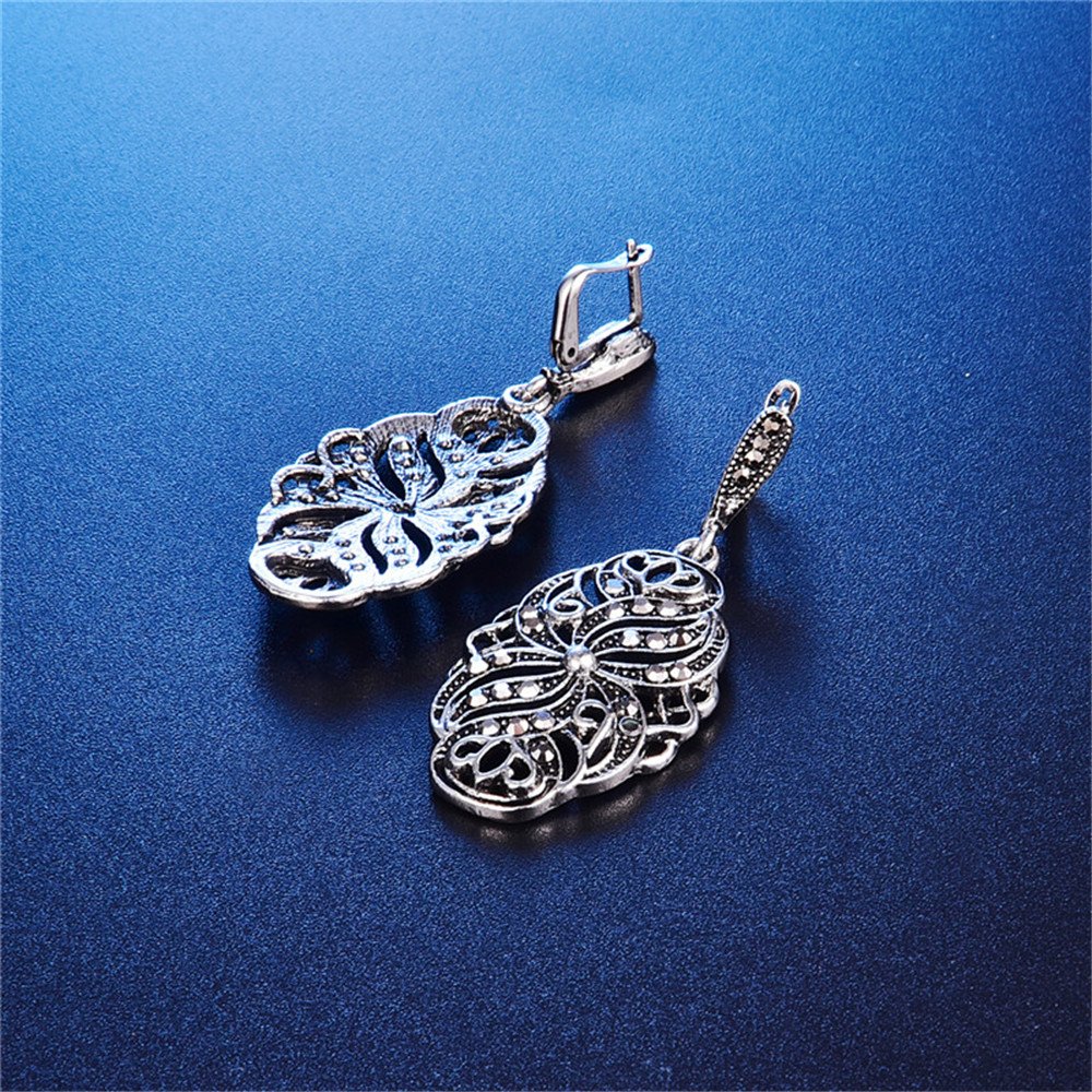 LUYUAN JEWELRY Punk Silvery Flower Wedding Jewelry Sets for Women, Fashion Zinc Alloy Crystal Pendant Necklace Earring Ring Set-Ring#8