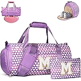Vogewood Gifts for 10 Year Old Kid, Girls Travel Duffel Bag, Kids Initial Overnight Bags with Shoe Compartment, Personalized Gym Ballet Dance Bag with Makeup Pouch, Birthday Gift Ideas (Letter M)