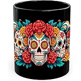 Sugar Skull Ceramic Coffee Mug 11oz Day of the Dead Mexican Holiday - Tea Coffee Mug with Comfortable Grip - Unique Fun Gift Cup for Office or Home - Vibrant Long-Lasting Print ID45211