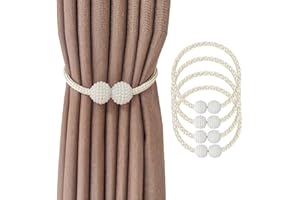Yiaizhuo 4 Curtain Tiebacks Holdbacks Magnetic Buckle Woven Tie Hold Back Clips Rope Holder Tieback Holdback Curtains Decoration Pearl Beige