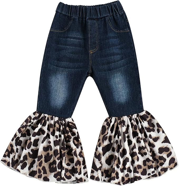 luethbiezx Little Girls Denim Jeans BellBottom Toddler Kid Ruffle Flare Pants Leggings Trousers