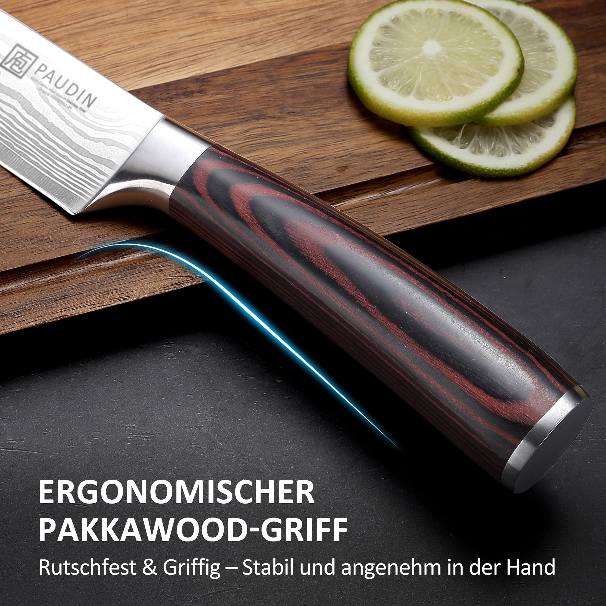 PAUDIN Kochmesser 15 cm Küchenmesser klein scharf profi Messer als Allzweckmesser Fleischmesser Gemüsemesser aus hochwertigem Edelstahl mit ergonomischem Holzgriff 8