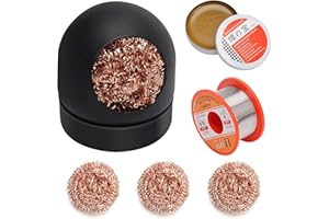 AHIER Solder Tip Cleaner+ Soldering Rosin Flux Paste(0.35 oz / 10 g)+ 60/40 Tin Lead Rosin Core Solder Wire(1.76 oz / 50 g) + 3pcs Replacement Brass Pads, 6 PCS Solder Iron Welding Tool Set