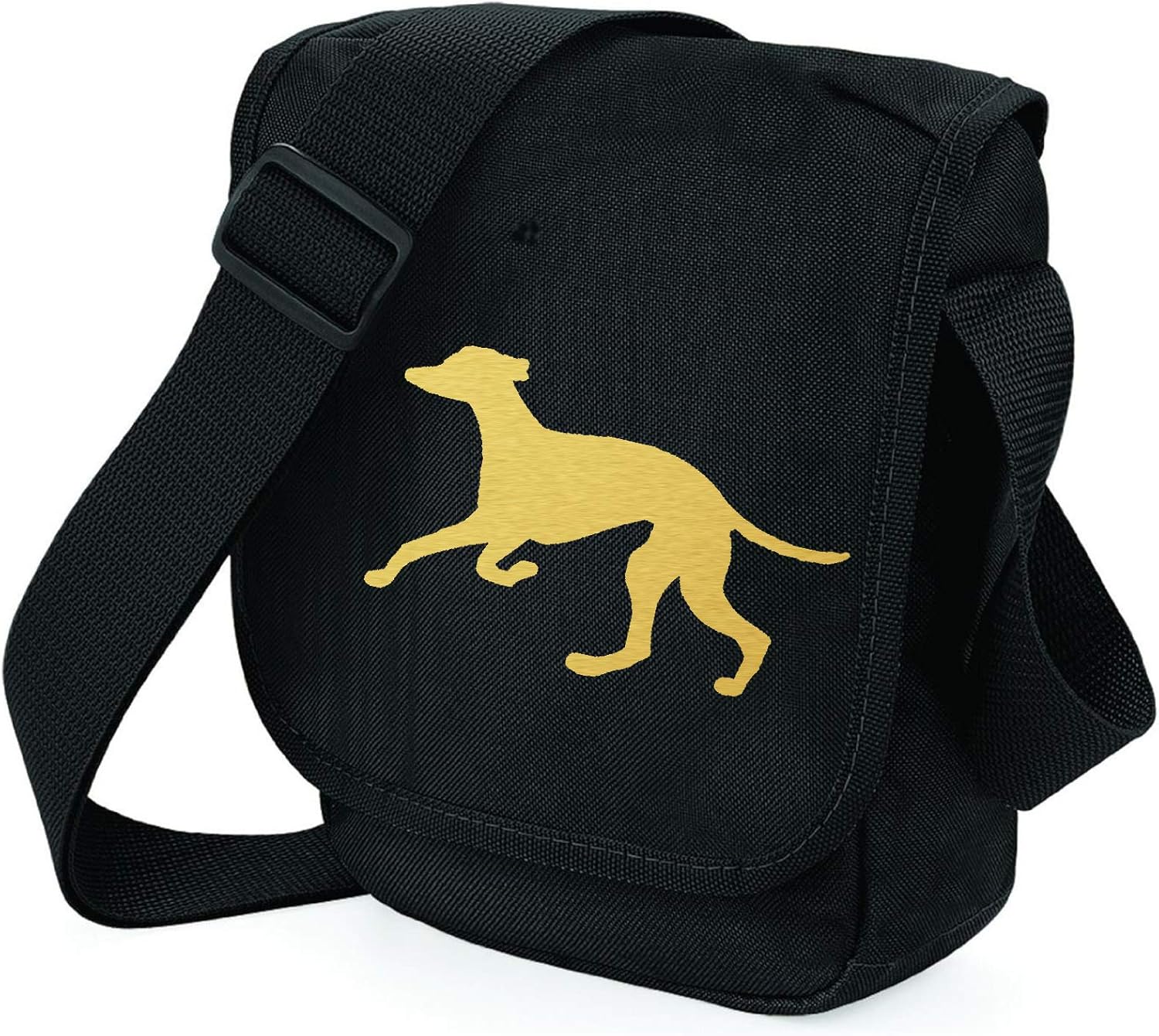 Greyhound Bag Dog Walkers Bag Lurcher Gold or Silver Coloured Trotting Greyhound Bag on Black