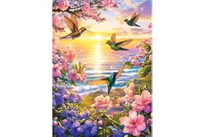 WSCXSC 300 Pieces Puzzles for Adult Jigsaw Puzzle 300 Piece Children Elderly Puzzle Hummingbird Beach Flower Puzzle Gift for Mom Dad Family Friend Family Activity Games Home Decor Wall Art 20.5x15IN