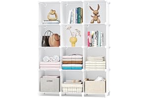 Neprock Closet Organizer, 12 Cubby Storage Organizer,Book Shelf,Clothes Storage,Yarn Storage for Bedroom Organization(White)