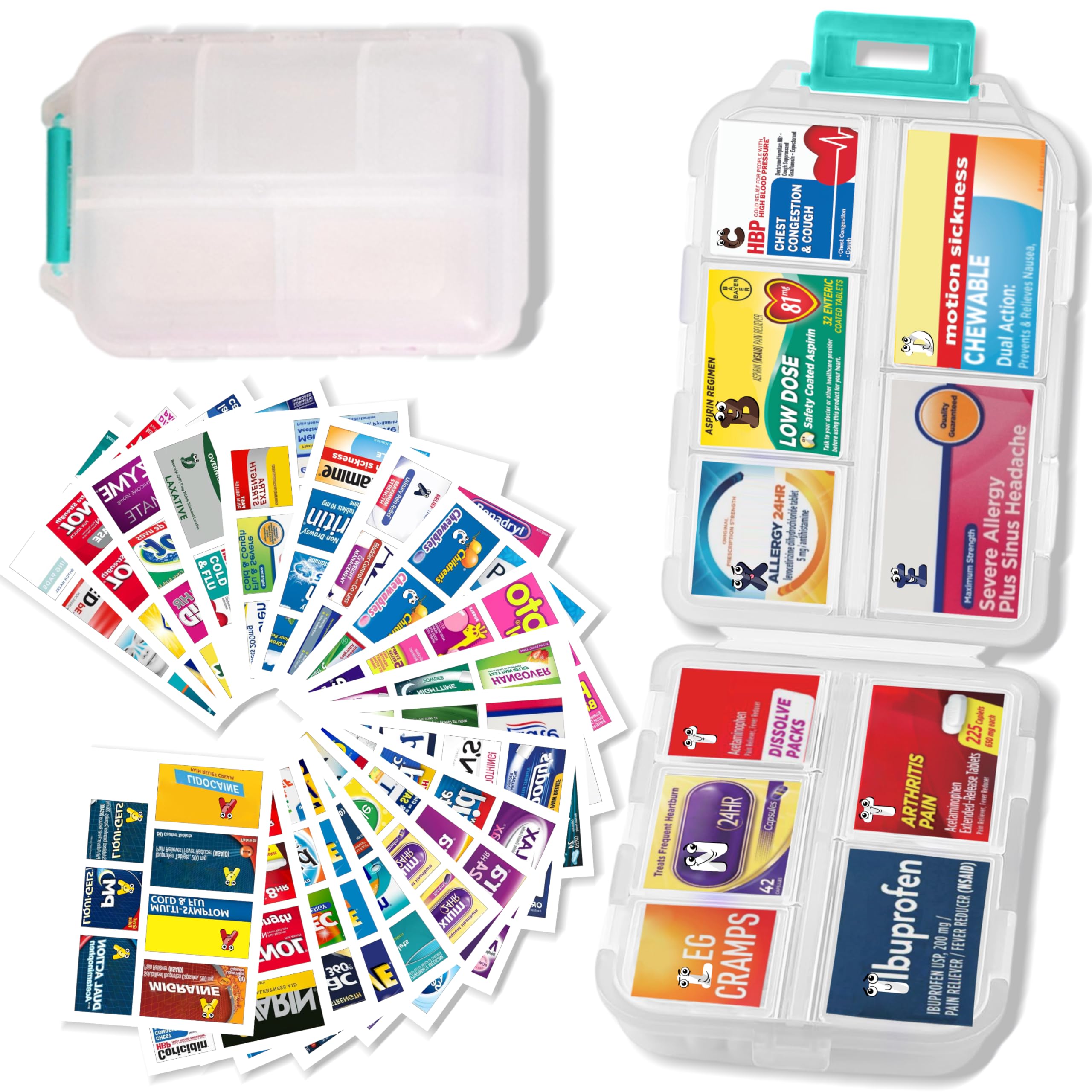Photo 1 of iouwei Pill Organizer With Medicine Labels - 7 Day Travel Daily Container, Mini Medication Storage Case, White With 161 Labels