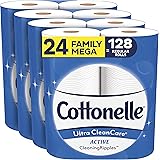 Cottonelle Ultra CleanCare Soft Toilet Paper with Active Cleaning Ripples, 24 Family Mega Rolls, Strong Bath Tissue (24 Famil