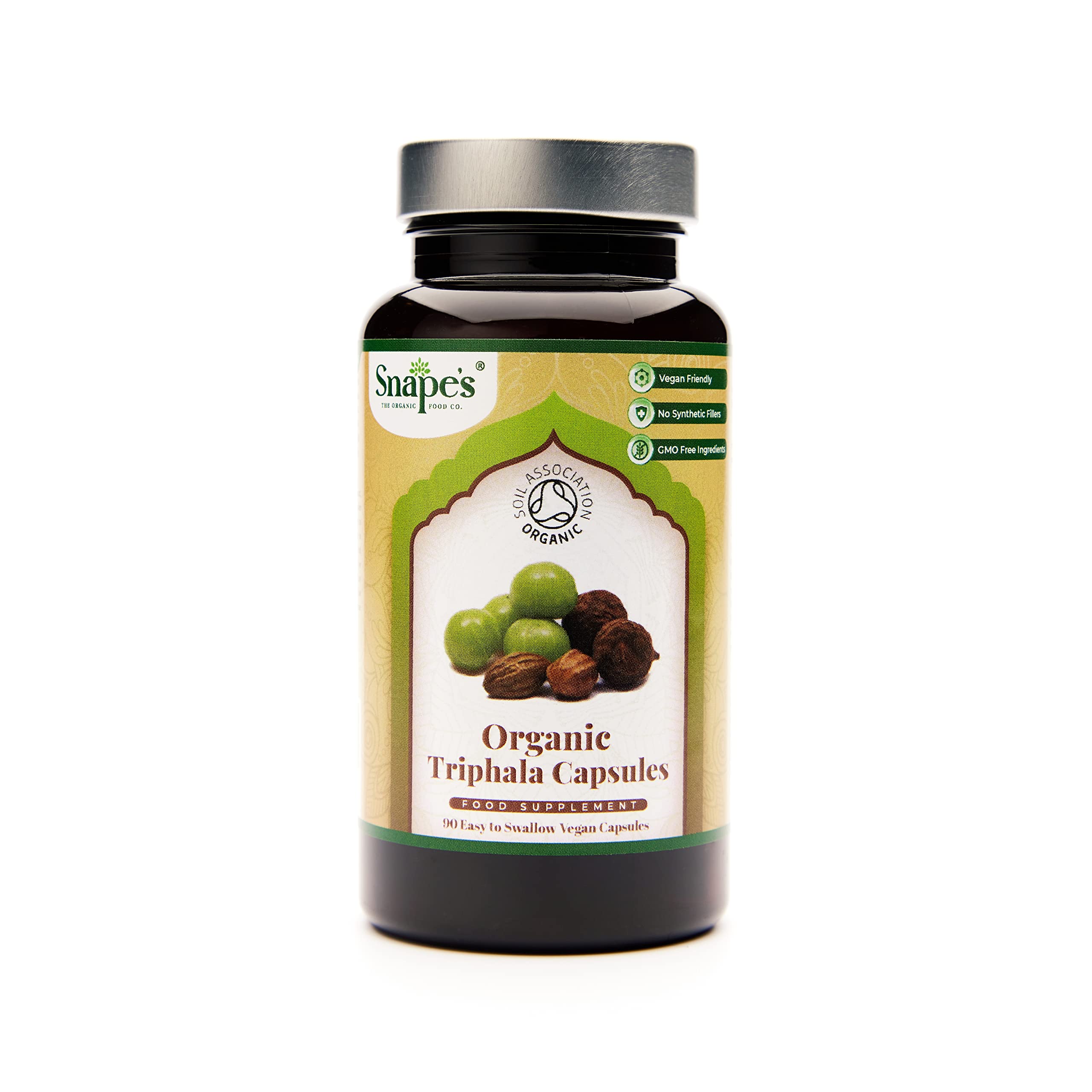 Snape's Organic Triphala Capsules - 90 Easy Swallow Vegan Capsules - 1000mg per Serving