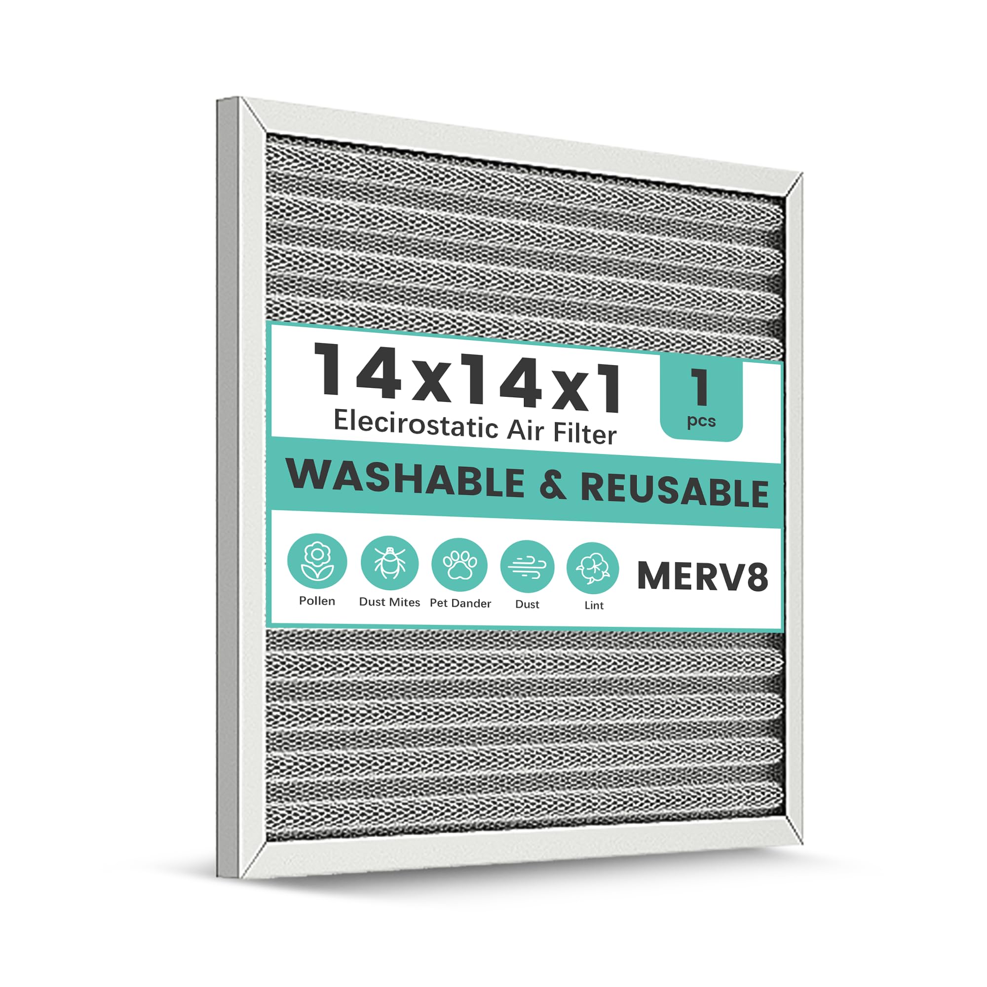 Photo 1 of 14x14x1 Reusable Air Filter, Washable, Electrostatic HVAC AC Furnace Filter, Merv 8, Lasts a Lifetime, Breathe Safe at Home or in the Office (Actual Size:13.5x13.5x0.82 Inch)
