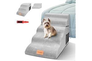 Lesnox Dog Stairs/Steps, 5 Tiers Non-Slip Pet Stairs with Waterproof Cover, Diversified Dog Stairs for Small Dogs with Injured, Older Pets, High Density Foam Dog Ramp with 1 Lint Brush, 23.3 "H
