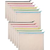 Gejoy 12 Pieces Multipurpose Canvas Cosmetic Bag Makeup Pouches with Zipper Canvas Bag Blank Makeup Bag Pouch Travel Toiletry Bag for Women DIY