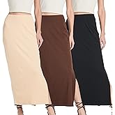 Real Essentials 3 Pack: Women's Ribbed High Waisted Maxi Skirt with Side Slit - Casual Long Pencil Skirt