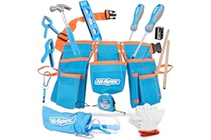 Hi-Spec 16pc Kids Tool Set with Tool Belt – Real Child-Sized Tool Kit for Boys & Girls, DIY Building, Hand Tools, Woodworking, Carpentry, STEM Learning, Construction Play Set – Blue