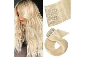 Aison Clip in Hair Extensions Real Human Hair Platinum Blonde Extensions Clip ins Remy Human Hair 75G/7Pcs Soft Silky 16clips