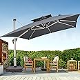 10 x 10 FT Square Cantilever Umbrella with Cross Base and Cover Included - 360° Rotation Offset Patio Umbrella Large Heavy Duty Outdoor Umbrella with Easy Tilt for Pool Backyard Deck Garden, Grey
