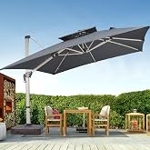 Mojia Cantilever Patio Umbrella with Cross Base and Cover Included - 360&deg; Rotation Large Heavy Duty Offset Outdoor Umbrella with Easy Tilt for Pool Backyard Deck Garden (10x10 FT Grey)