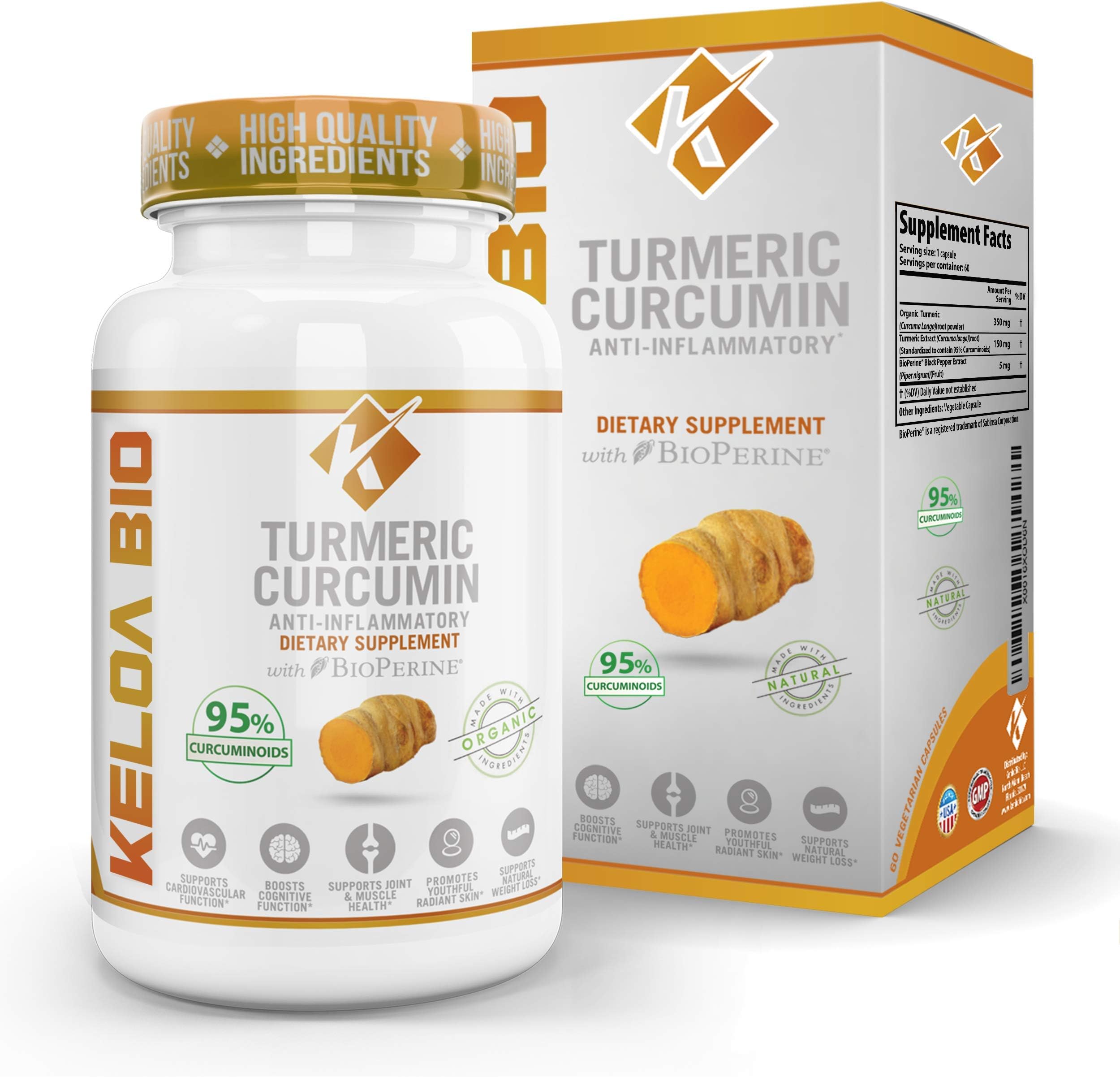 Organic Turmeric Curcumin Supplement 505 mg per Serving Pain Relief & Joint Support, Gluten Free Capsules, 60 Capsules
