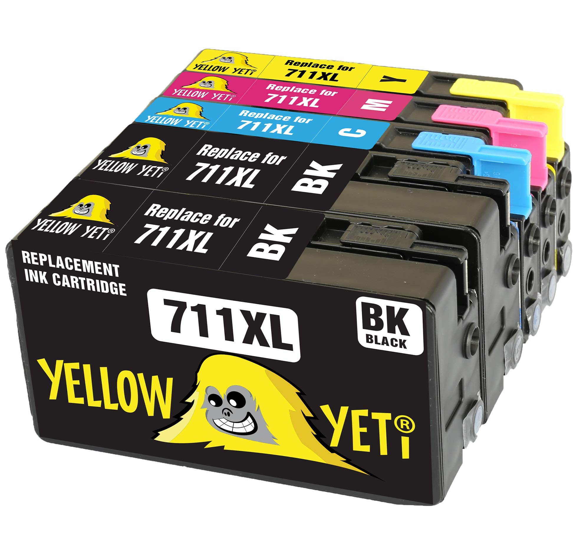 YELLOW YETI Replacement for 711 711XL Ink Cartridges compatible with DesignJet T120 T520 (2 Black + 1 Cyan + 1 Magenta + 1 Yellow)