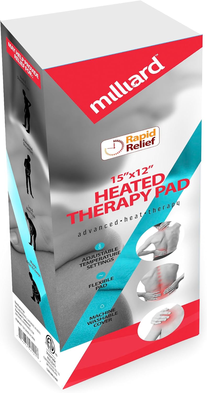Milliard Electric Therapy Heating Pad for Fast Pain Relief - Gray - 15in x 12in: Health & Personal Care