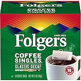 Folgers Coffee Singles Classic Decaf Medium Roast Coffee, 19 Single Serve Coffee Bags