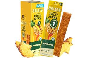 SOLELY - Organic Pineapple Fruit Jerky - 12 Individually Wrapped Fruit Strips - Fruit Leather Made from Dried Fruit - Healthy Snacks for Adults & Kids - Non GMO, Vegan Snacks - 0.8oz (23g)