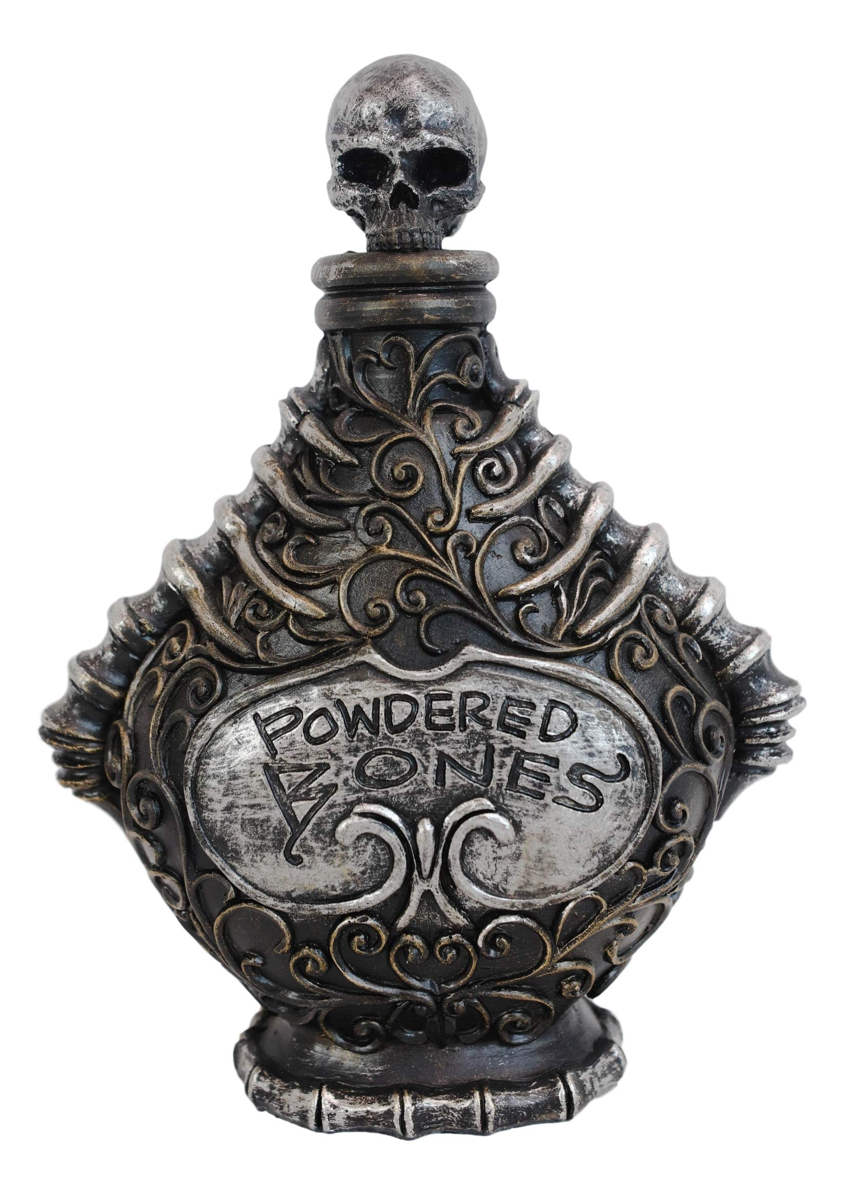 Ebros Gift Wicca Witch Mad Doctor Scientist Witchcraft And Sorcery Elixir Poison Potion Bottle Macabre Alchemy Halloween Prop Accessory Display Bottles (Skeleton Skull Powdered Bones)