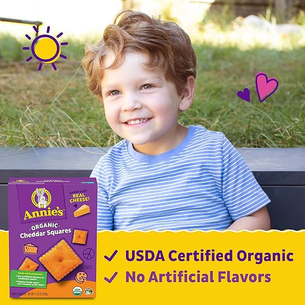 ANNIE’S ORGANIC ORIGINAL CHEDDAR SQUARES BAKED SNACK CRACKERS, MADE WITH REAL CHEESE, 11.25 OZ
