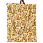 ZZNHP Cute Capybara Blanket, Animal and Food Flannel Throw, Soft Cozy Lightweight Throws Blankets for Women Kids Girls, Cartoon Playful Home Decor for Sofa Couch Bedroom Home, 60x50 Inch