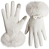 Vagasi Women Touch Screen Gloves, Fleece Lined Winter Gloves for Ladies, Thermal Suede Gloves Fur Cuff for Girls Gifts