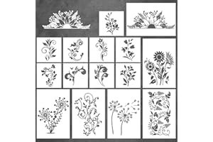 Keluna Leaf Flower Vine Stencils for Painting, 15 Pcs Stencils for Painting on Wall, Flower Leaves Border Stencils for Painting on Wall Wood Tile, Reusable Flower Pattern for Wall Floor Furniture